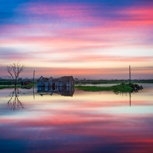 Award-winning photograph Tranquil morning overwater bungalows by Shang Yao Yuan, 2026 MUSE Photography Awards Gold Winner